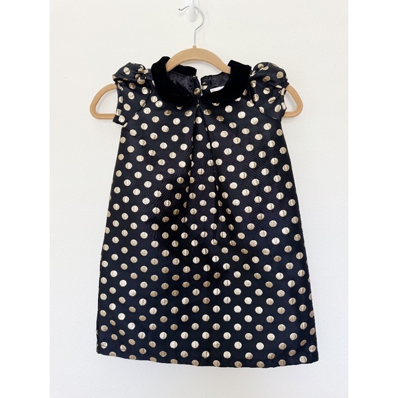 Gymboree Girls Dot Shift Holiday Dress Black Gold 6 - Picture 2 of 4